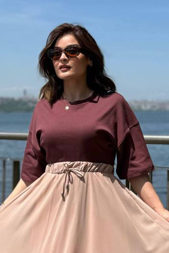 5500 bel oturtmalı T-Shirt Kahverengi - 1