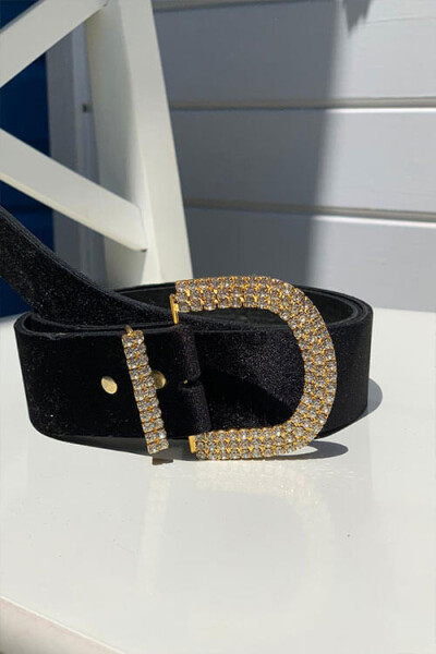 9002 Taşlı Kadife Kemer Gold 