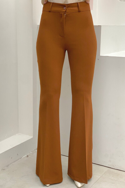 Bel Fermuarlı İspanyolpaça Pantolon 0231 Koyu Taba 
