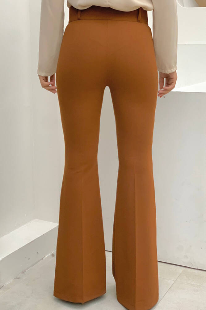 Bel Fermuarlı İspanyolpaça Pantolon 0231 Koyu Taba - 2