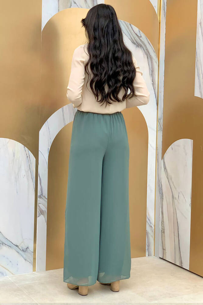 Bel Lastikli Astarlı Şifon Pantolon 0267 Mint - 2