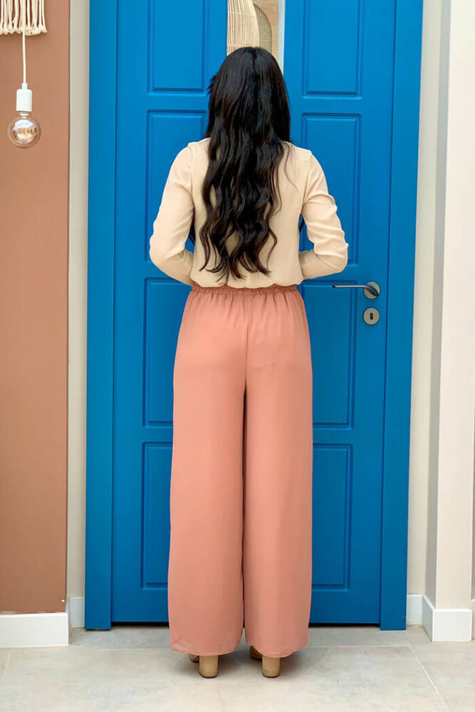 Bel Lastikli Astarlı Şifon Pantolon 0267 Somon - 2