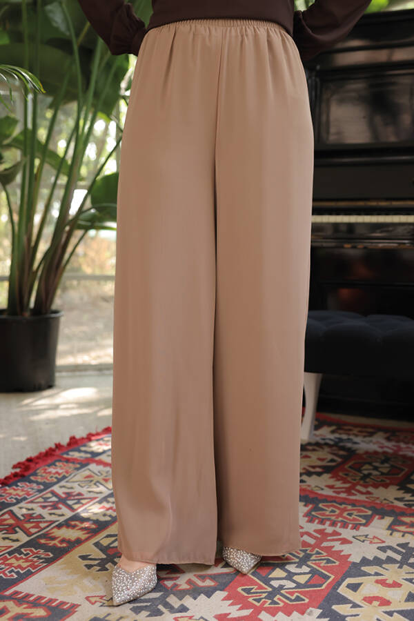 Bel Lastikli Astarlı Şifon Pantolon 0267 Vizon - 1