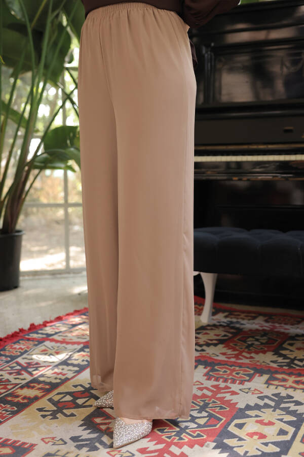 Bel Lastikli Astarlı Şifon Pantolon 0267 Vizon - 2