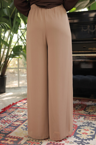 Bel Lastikli Astarlı Şifon Pantolon 0267 Vizon - 3