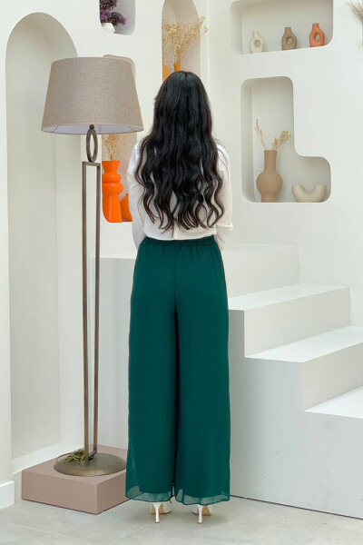 Bel Lastikli Astarlı Şifon Pantolon 0267 Zümrüt - 2