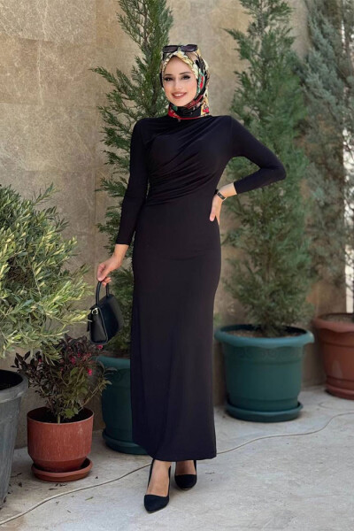 Büzgü Detaylı Sandy Elbise 3970 Siyah 
