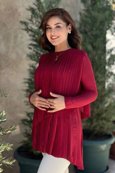 Çapraz Görünüm Pilise Detay Tunik 2363 Bordo 