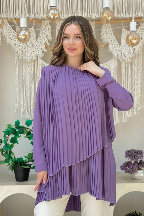 Çapraz Görünüm Pilise Detay Tunik 2363 Lila - 1