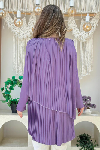 Çapraz Görünüm Pilise Detay Tunik 2363 Lila - 3