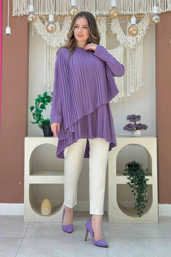 Çapraz Görünüm Pilise Detay Tunik 2363 Lila - 4