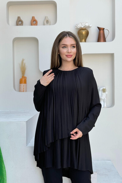 Çapraz Görünüm Pilise Detay Tunik 2363 Siyah 