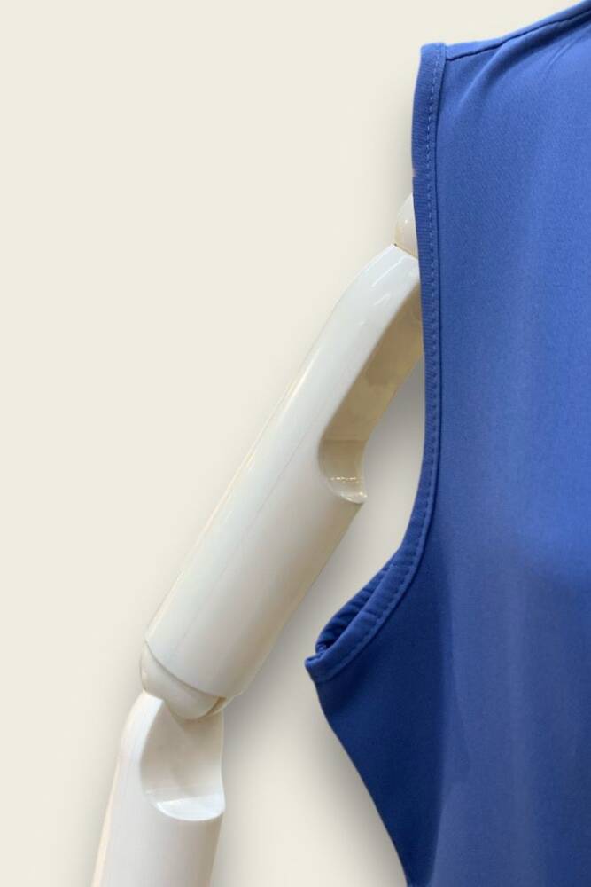 Desenli Abaya Düz Cep Detay Kuşaklı Sıfır Kol Tulum Takım 8312 İndigo - 3
