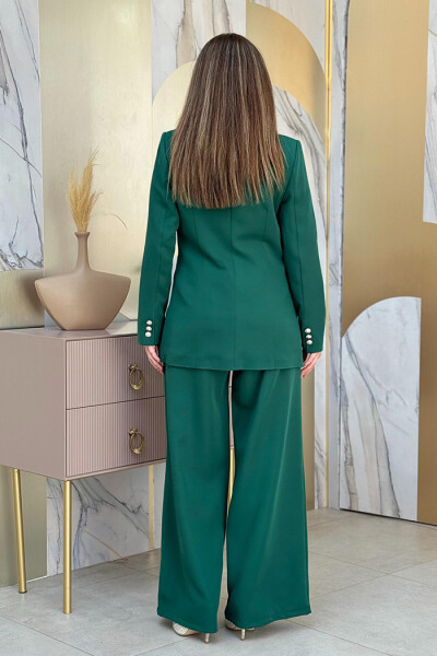 Düğme Detay Blazer Ceket Bol Pantolon Takım 8302 Zümrüt - 3