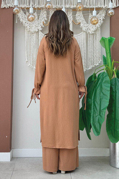 Düğme Detay Örme Tunik ve Pantolon İkili Takım 6020 Taba - 3