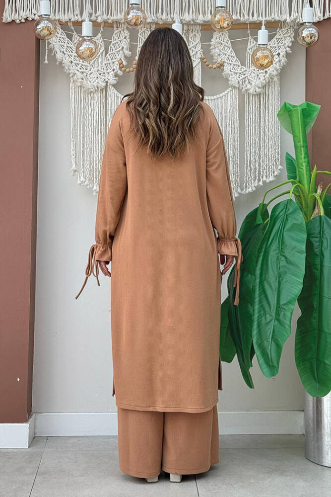 Düğme Detay Örme Tunik ve Pantolon İkili Takım 6020 Taba - 3