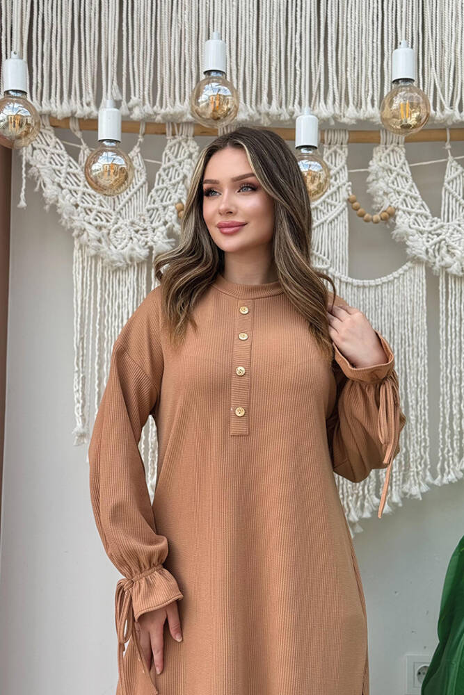 Düğme Detay Örme Tunik ve Pantolon İkili Takım 6020 Taba - 4