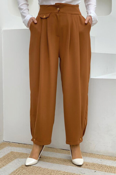 Düğme Detaylı Cepli Şalvar Pantolon 0282 Taba - 1