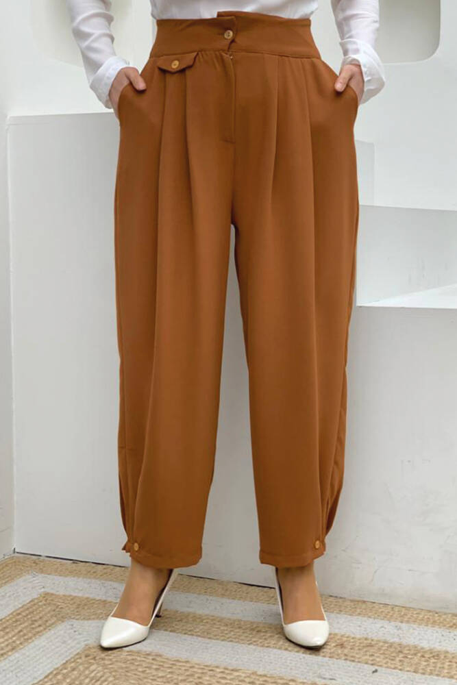 Düğme Detaylı Cepli Şalvar Pantolon 0282 Taba - 1