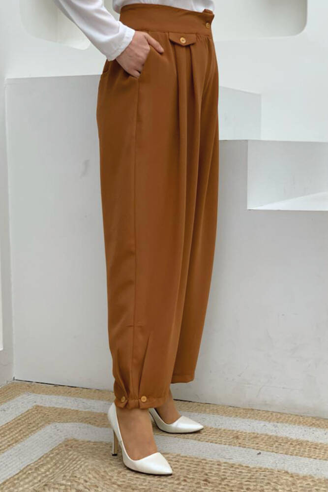 Düğme Detaylı Cepli Şalvar Pantolon 0282 Taba - 2
