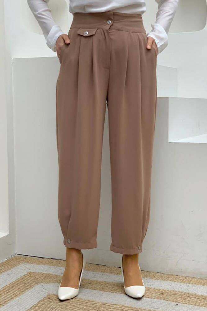 Düğme Detaylı Cepli Şalvar Pantolon 0282 Vizon - 1