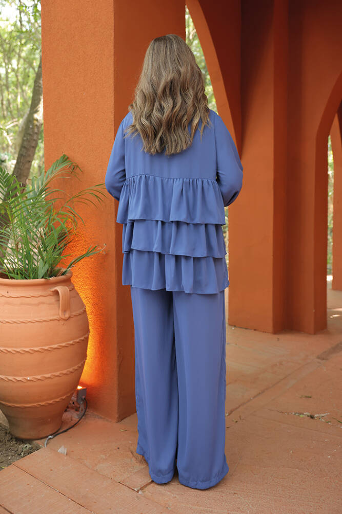 Düğme Detaylı Kat Kat Tunik Pantolon Takım 8461 İndigo - 3