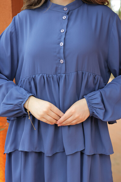 Düğme Detaylı Kat Kat Tunik Pantolon Takım 8461 İndigo - 5