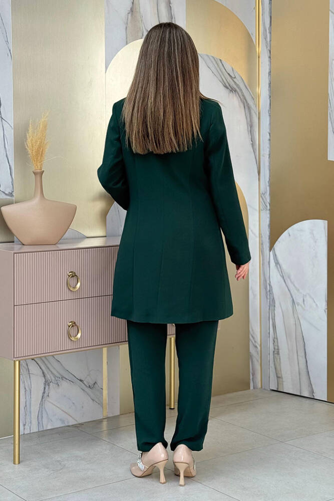 Düğme Detaylı Kısa Ceket Pantolon Takım 8352 Zümrüt - 3