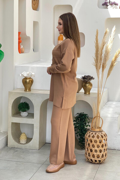 Düğme Detaylı Tunik Ve Pantolon İkili Triko Takım 2-1530 Vizon - 2