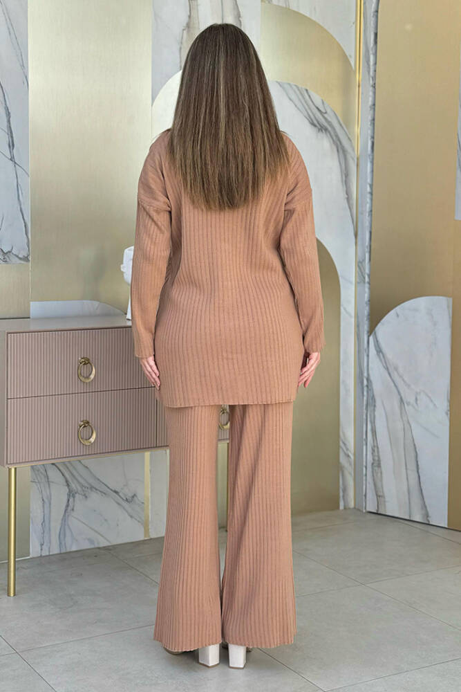 Düğmeli Tunik ve Pantolonlu Triko Takım 22245 Taba - 3