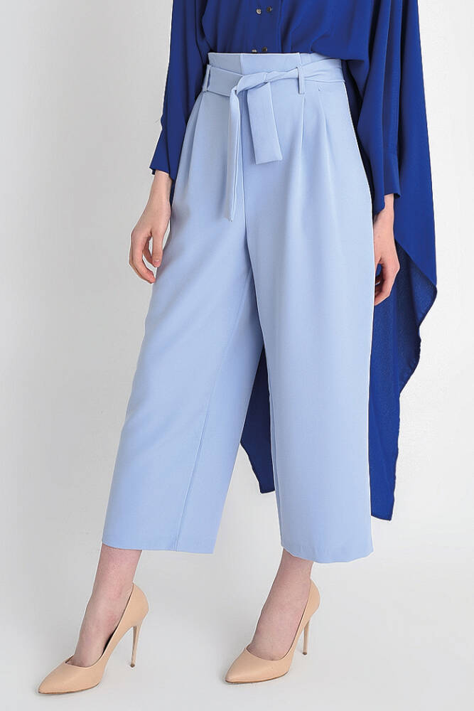 Fermuarlı Bel Bağcıklı Pantolon 0174 Bebe Mavisi - 1