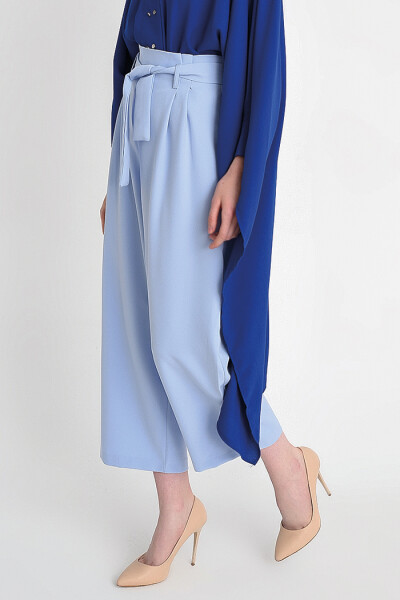 Fermuarlı Bel Bağcıklı Pantolon 0174 Bebe Mavisi - 2
