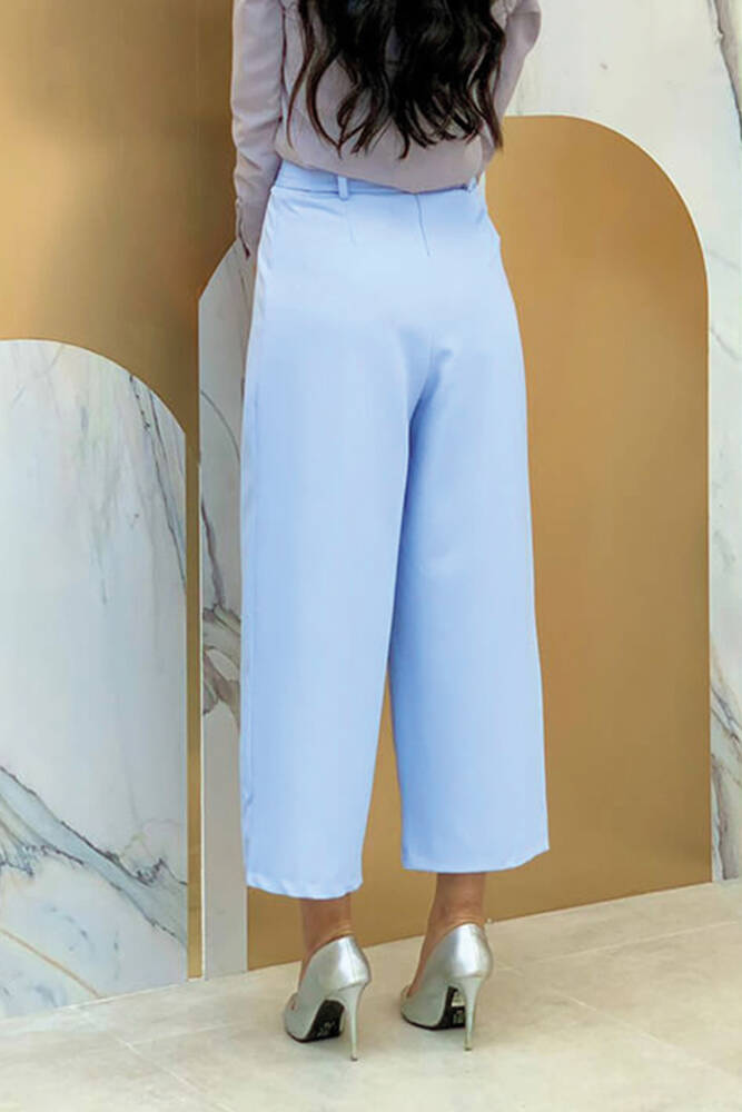 Fermuarlı Bel Bağcıklı Pantolon 0174 Bebe Mavisi - 3