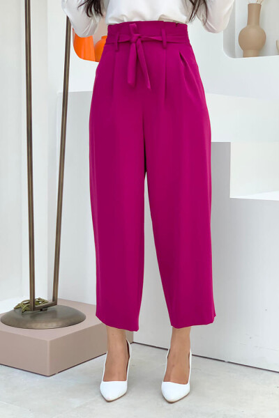 Fermuarlı Bel Bağcıklı Pantolon 0174 Fuşya 