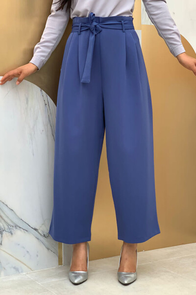 Fermuarlı Bel Bağcıklı Pantolon 0174 İndigo 