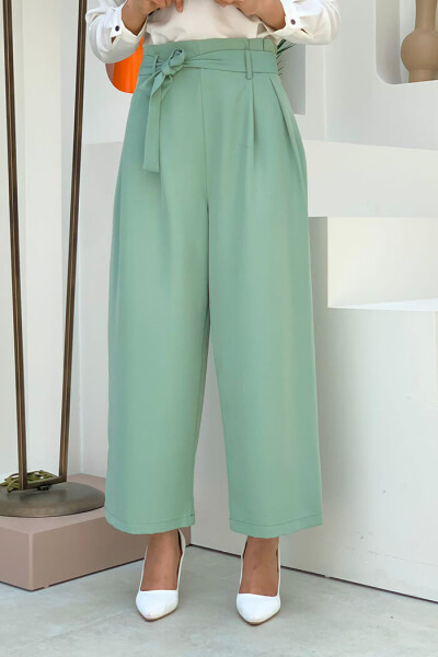 Fermuarlı Bel Bağcıklı Pantolon 0174 Mint 