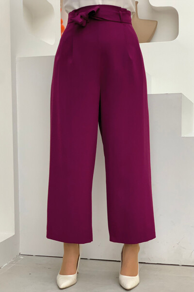 Fermuarlı Bel Bağcıklı Pantolon 0174 Mor 