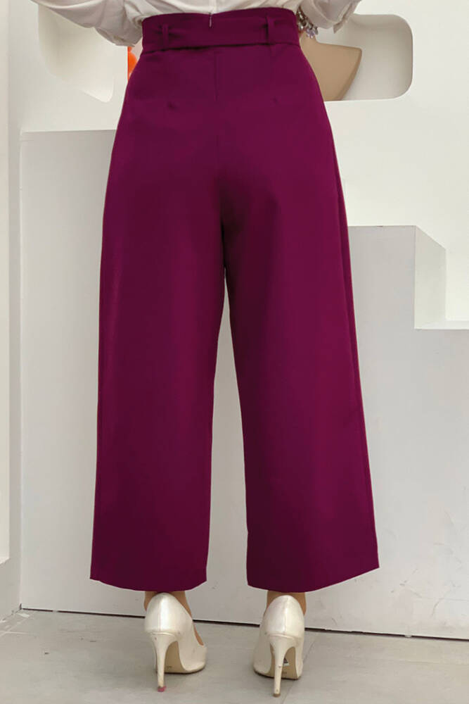 Fermuarlı Bel Bağcıklı Pantolon 0174 Mor - 2