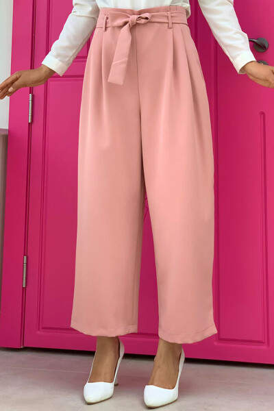 Fermuarlı Bel Bağcıklı Pantolon 0174 Pudra 