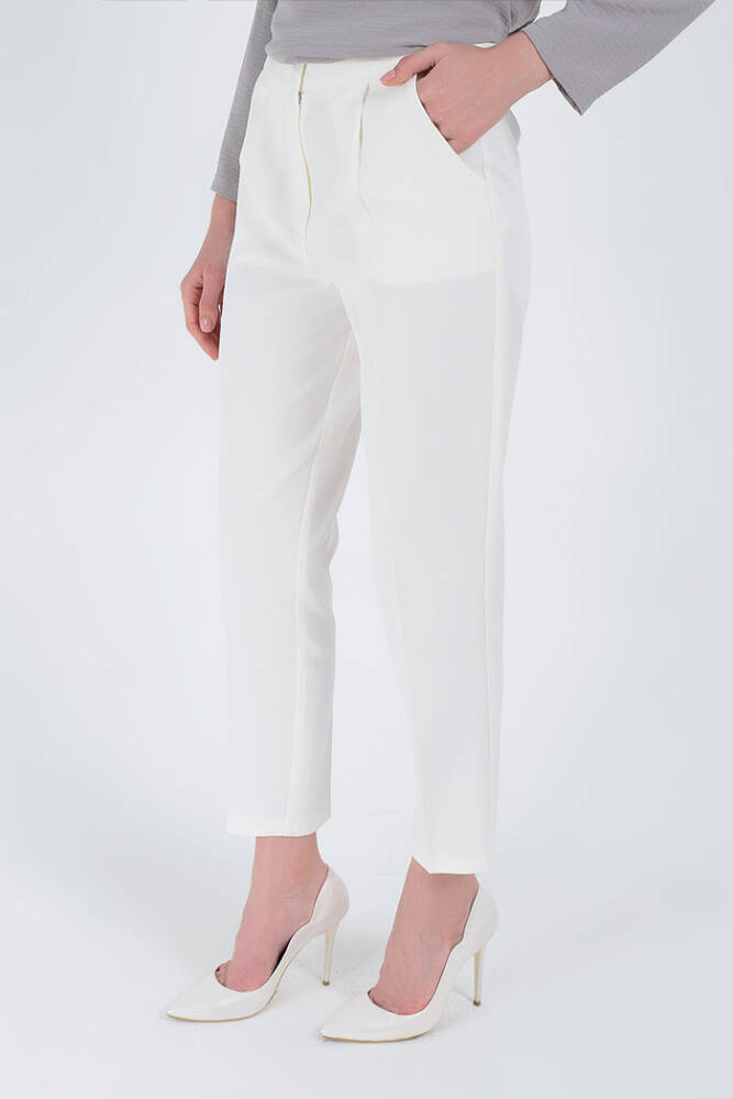 Fermuarlı Cep Detaylı Kalem Pantolon 0201 Ekru - 1