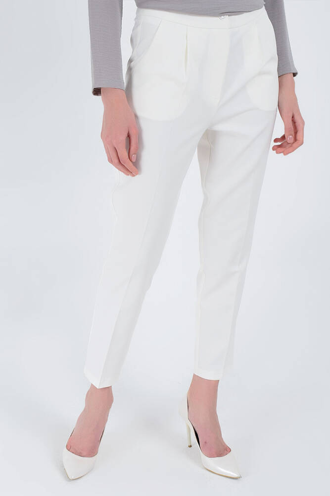 Fermuarlı Cep Detaylı Kalem Pantolon 0201 Ekru - 2