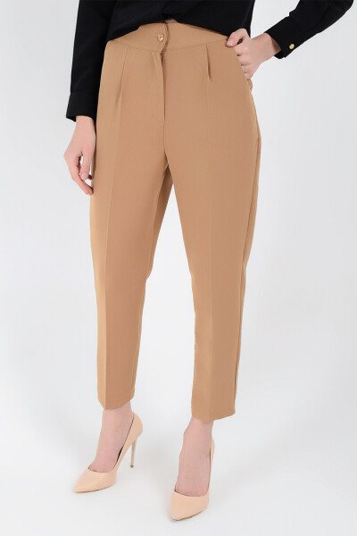 Fermuarlı Cep Detaylı Kalem Pantolon 0201 Taba 