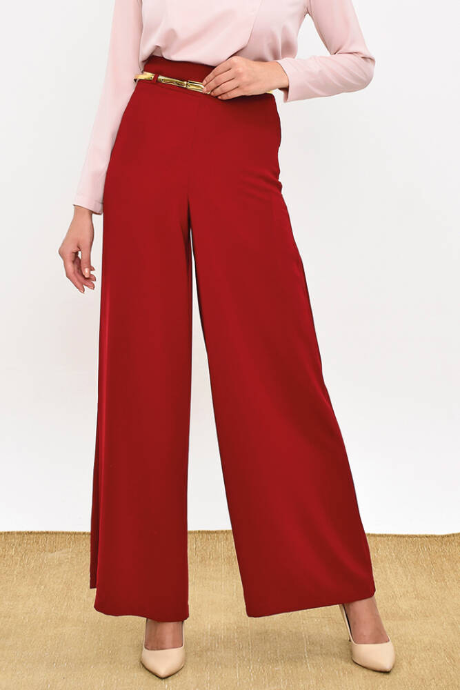 Fermuarlı Kemer Aksesuarlı Pantolon Etek 0125 Bordo - 1