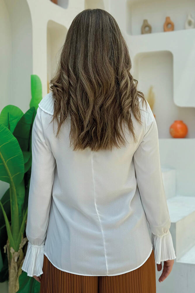 Fırfır Pilise Detaylı Kısa Bluz 5293 Ekru - 4
