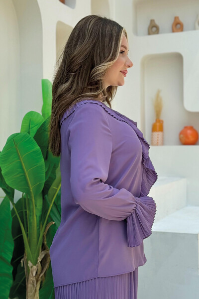 Fırfır Pilise Detaylı Kısa Bluz 5293 Lila - 2