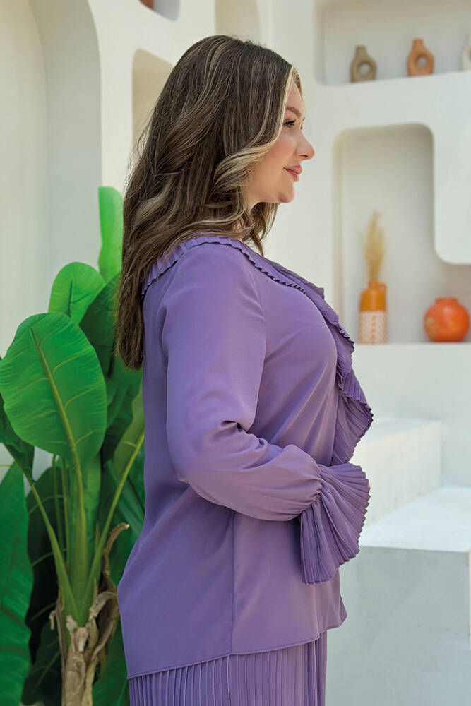 Fırfır Pilise Detaylı Kısa Bluz 5293 Lila - 2
