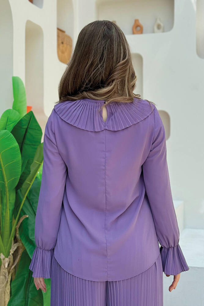 Fırfır Pilise Detaylı Kısa Bluz 5293 Lila - 3