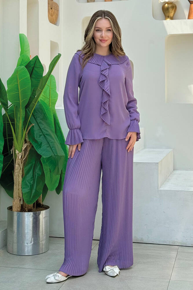 Fırfır Pilise Detaylı Kısa Bluz 5293 Lila - 4