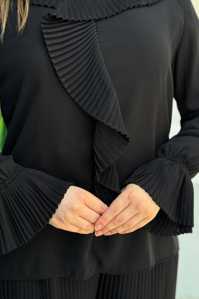 Fırfır Pilise Detaylı Kısa Bluz 5293 Siyah - 3