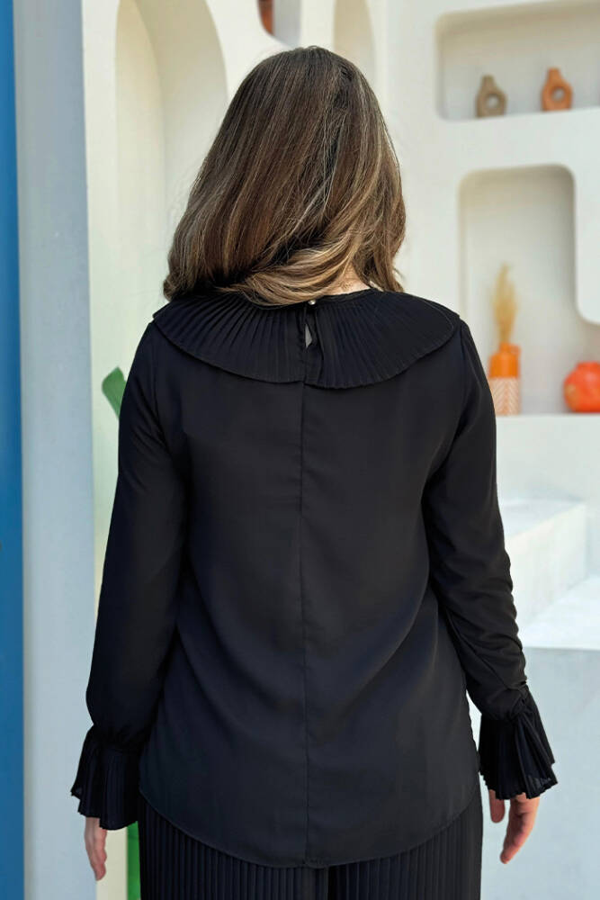 Fırfır Pilise Detaylı Kısa Bluz 5293 Siyah - 4